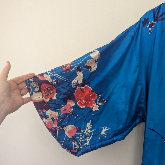 Natori Nadja Satin Floral Kimono Long Robe - Picture 4 of 12